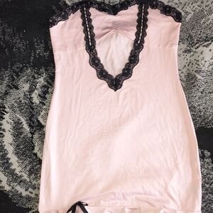 Elegant Pink Lace Trim Nightgown